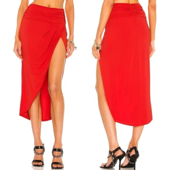 Dundas X Revolve Red Front Slit Jersey Knit Siouxsie Midi Skirt Size S - Picture 1 of 11